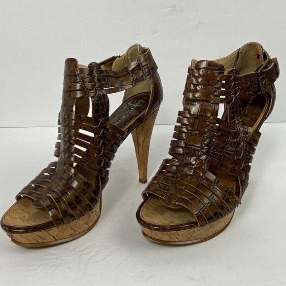 Marc Fisher Croc Embossed Snake Print Strappy Heels Platform Size 7 Ankle Boots - Picture 2 of 10